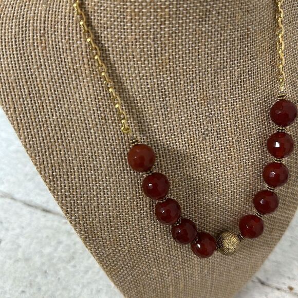 Vintage 925 Gold Tone Chain Necklace With Faceted Bead Accents - Picture 3 of 5